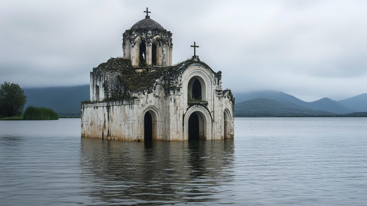 Eine versunkene Kirche.