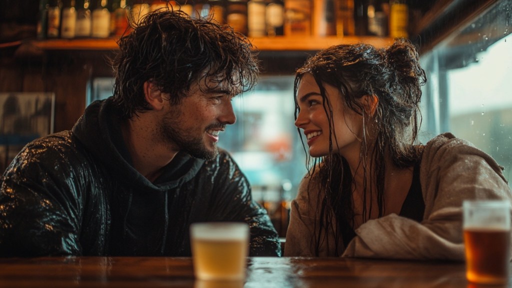 Mann und Frau in einer Bar. (KI-generiert)