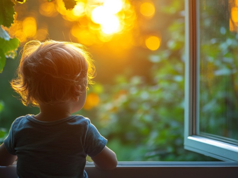 Ein Kind am Fenster. (KI-generiert)