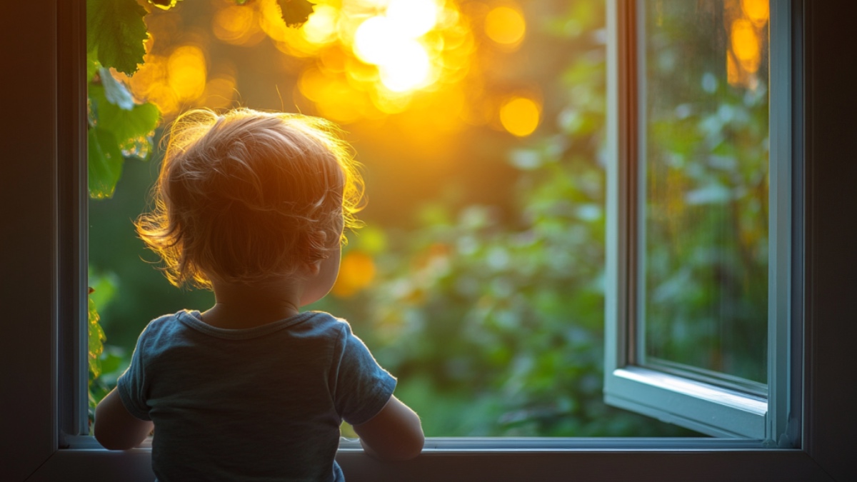 Ein Kind am Fenster. (KI-generiert)