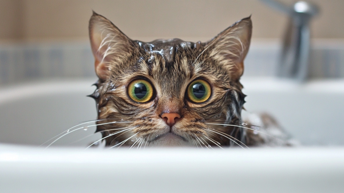 Eine Katze in der Badewanne.