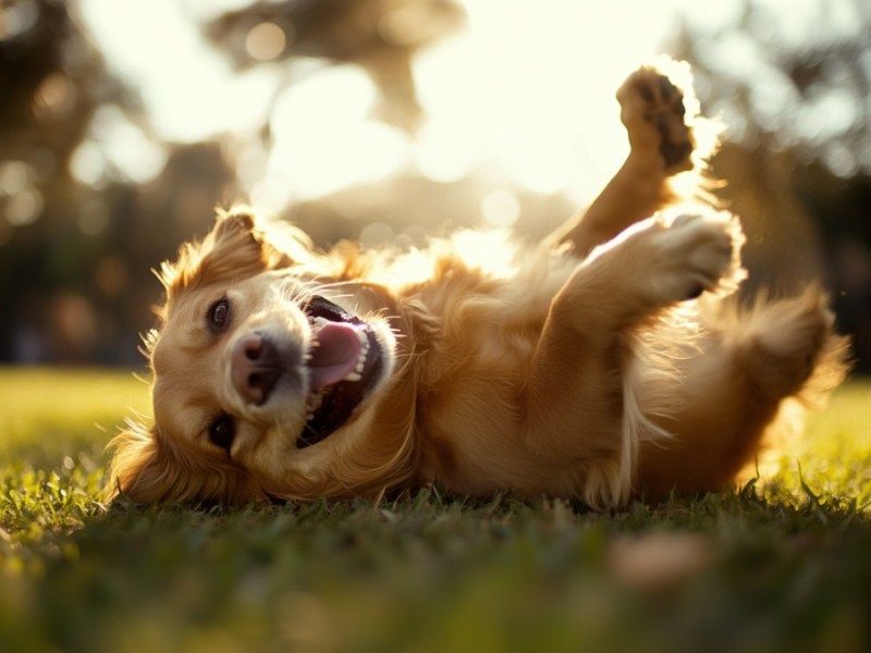 Ein Hund auf einer Rasenfläche (KI-generiert)