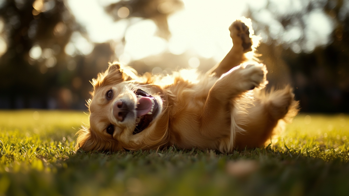 Ein Hund auf einer Rasenfläche (KI-generiert)