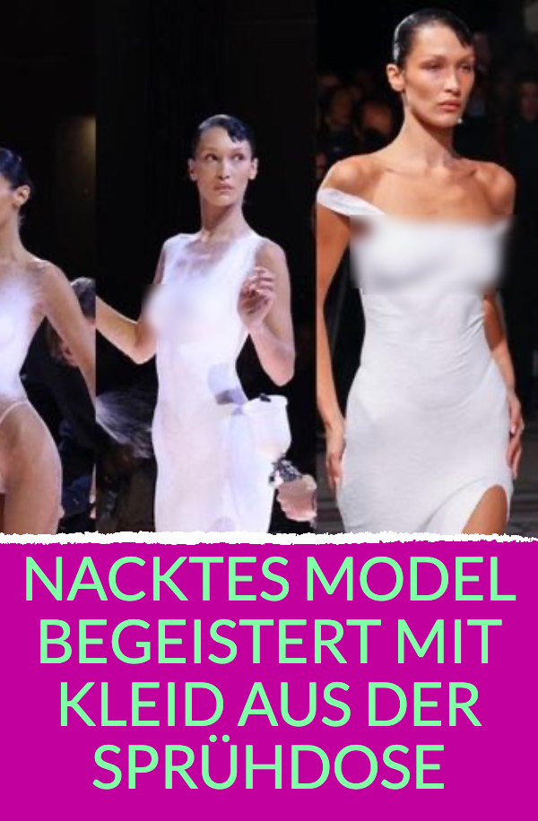 Nacktes Model begeistert mit Kleid aus der Sprühdose