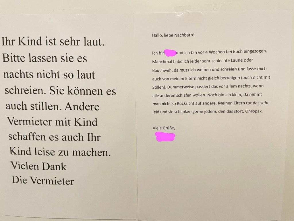 Ein Beschwerde-Brief eines Vermieters in einem Treppenhaus.