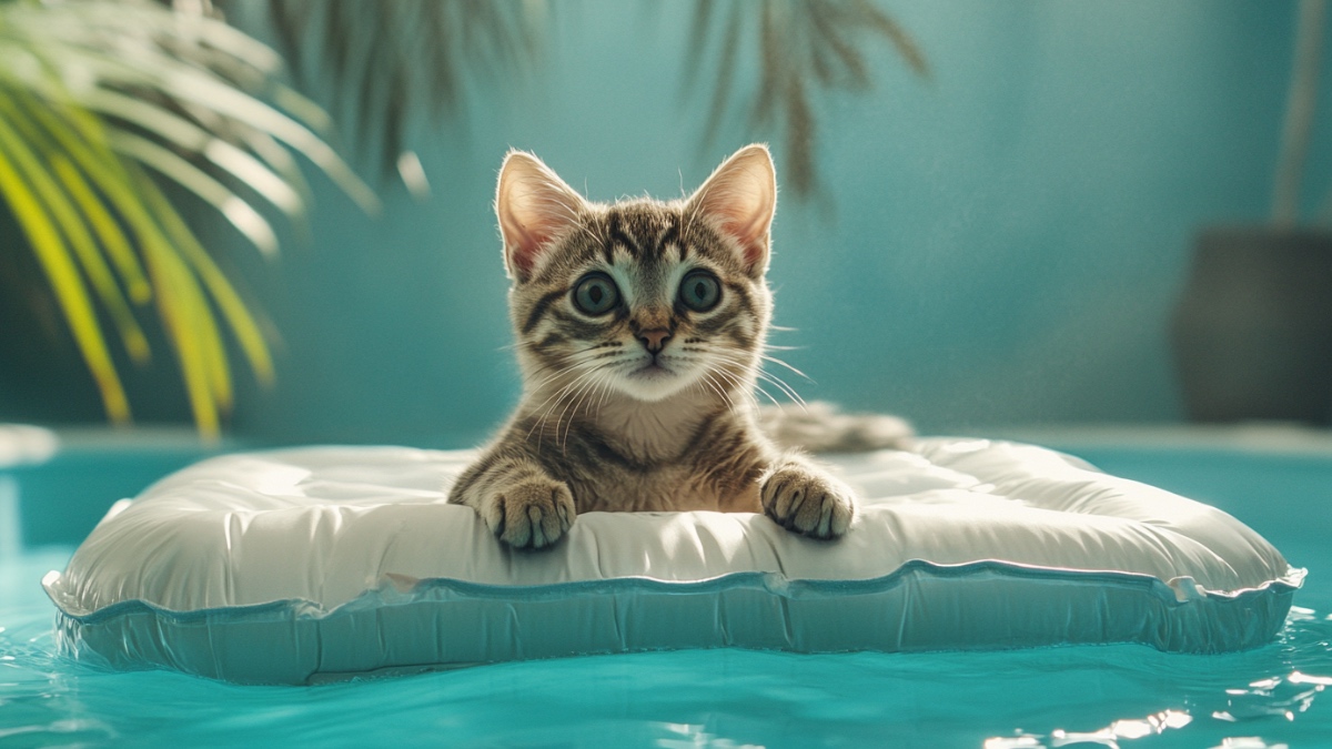 Eine Katze im Pool.