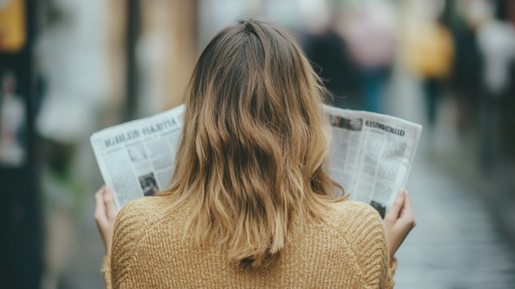 Eine Frau liest Zeitung.