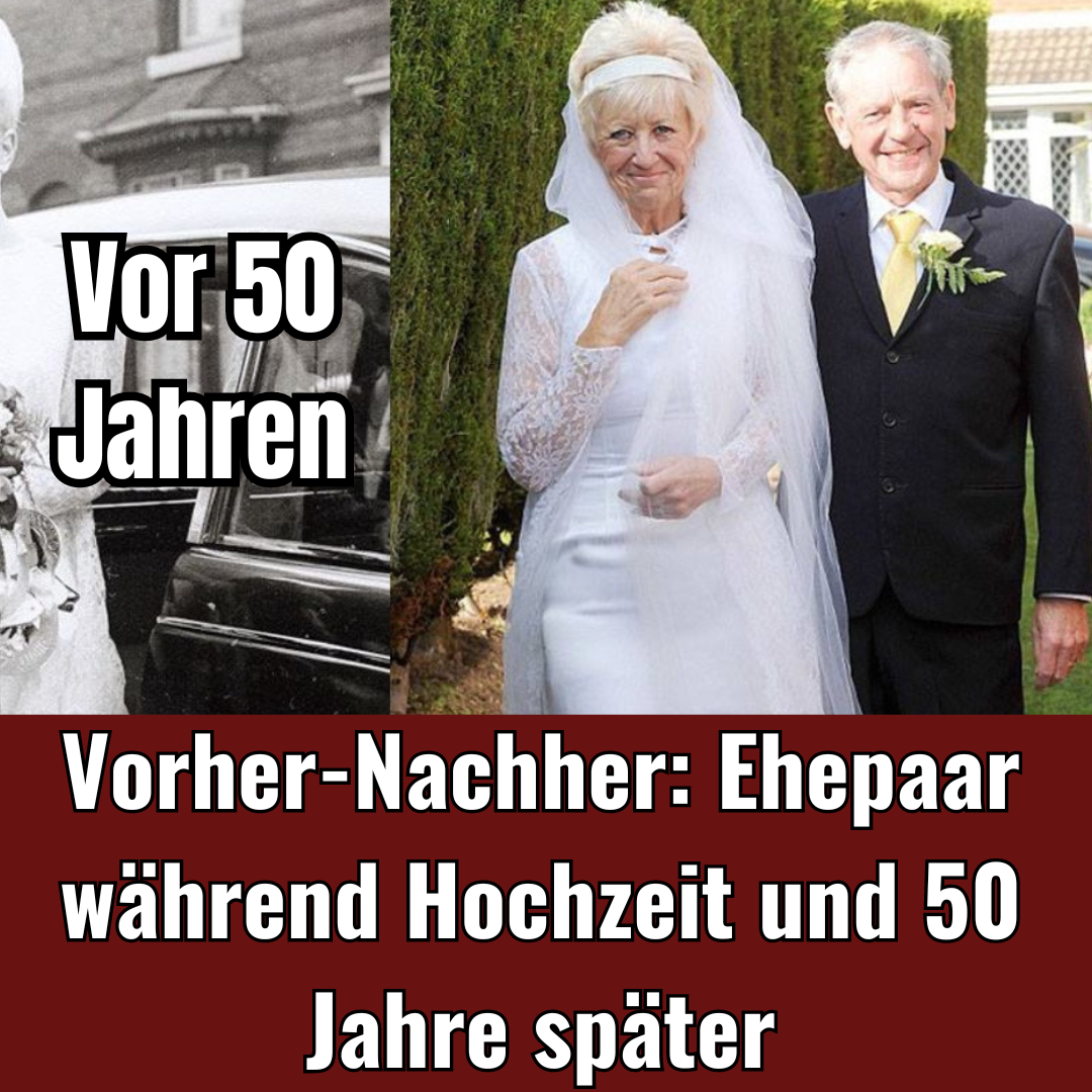 Vorher-Nachher: Ehepaar während Hochzeit und 50 Jahre später